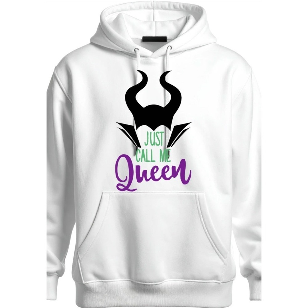 Disney Maleficent "Just Call Me Queen" Hoodie White Adult Gildan XL